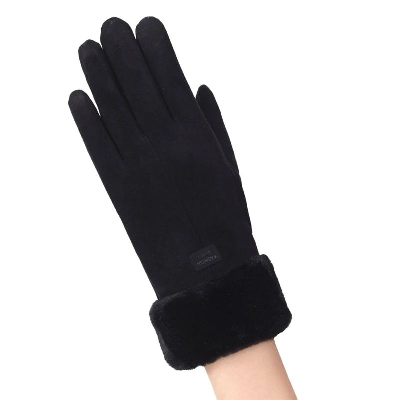 

Autumn Winter Suede Gloves Female Five-finger Thickened Warm Touch Screen Gloves Furry Mittens Warm Outdoor Fashionable Gloves