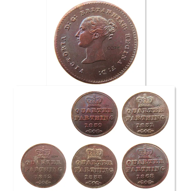 

A set of (1839-1868)5pcs UK Great Britain / Ceylon Victoria Quarter Farthing Copy coins