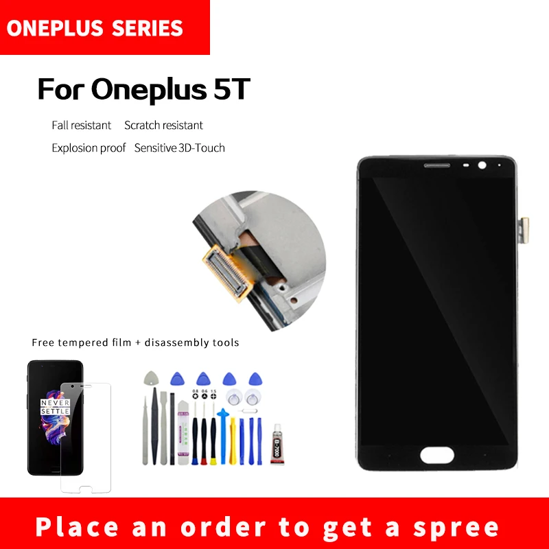 

For OnePlus 5T LCD Display Touch Panel Screen Digitizer Assembly High quality HD brand screen assembly with tools