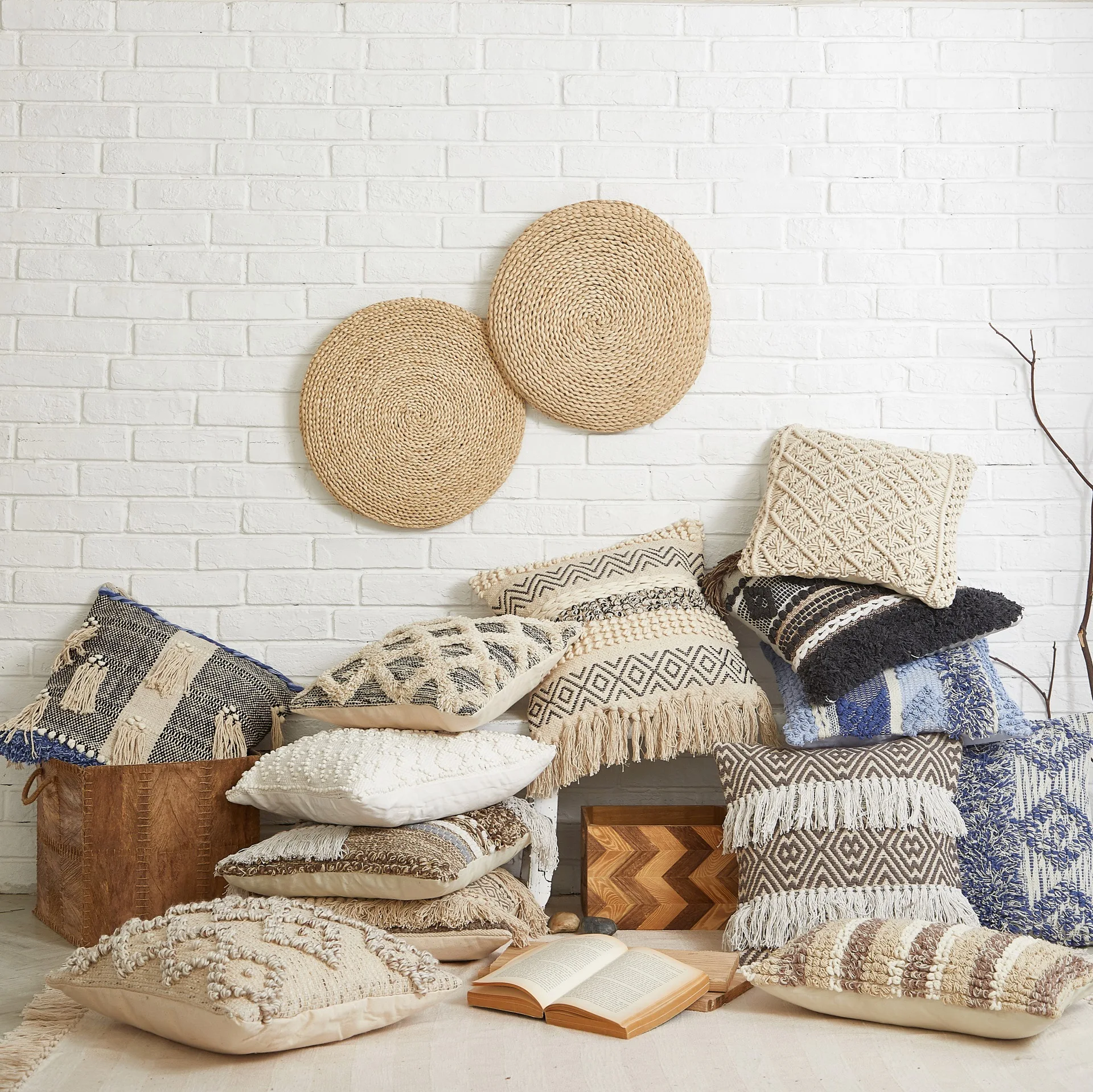 Кофейные наволочки с кисточками богемные индийские декоративные Квадратные