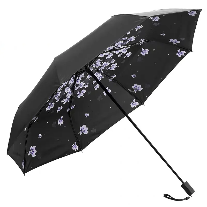 

Брендовый женский складной зонт с цветами, модные водонепроницаемые женские зонты с черным покрытием и защитой от УФ-лучей, дождь, девочка