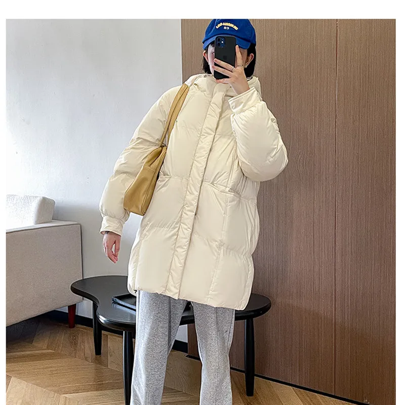 WJJDFC Women's Down Feather Jackets Coat Winter Baggy Long Oversized Female Puffer Cotton Padded Thickening Warm Jacket Outwear