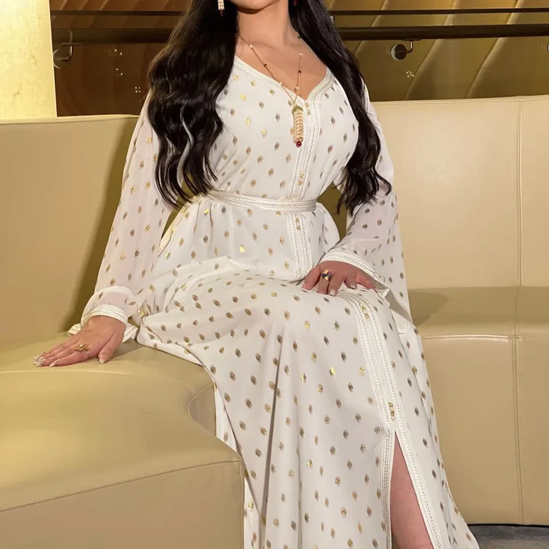 Fashion Muslim Sets Two Pieces Dress Abaya Jalabiya for Women White Party Wedding Eid Moroccan Kaftan Arabic Dubai Purple
