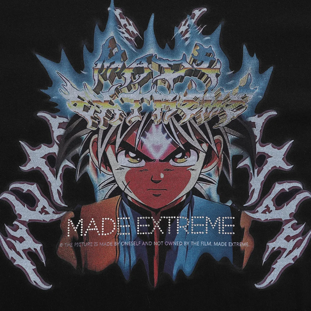 

JING ZHE Men's T Shirts Anime Comics Punk Flame Printed O-Neck Tee Shirt Men Summer Loose High Street Hipster Hip Hop Streetwear