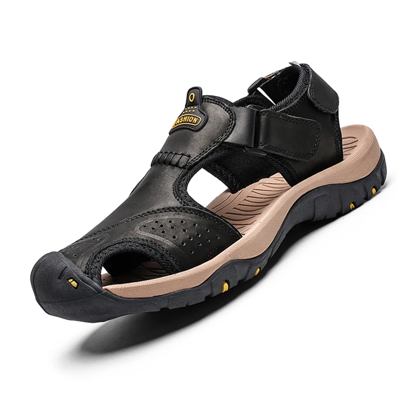 Классические мужские сандалии летние туфли лодочки из натуральной кожи Пляжные