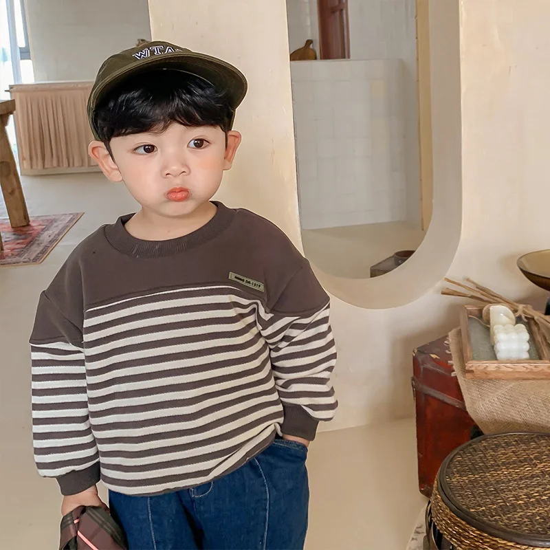 

Толстовки с капюшоном для девочек и мальчиков, Детская куртка, сезон зима-осень 2021, теплый топ, утепленный бархатный пуловер, хлопковая флис...