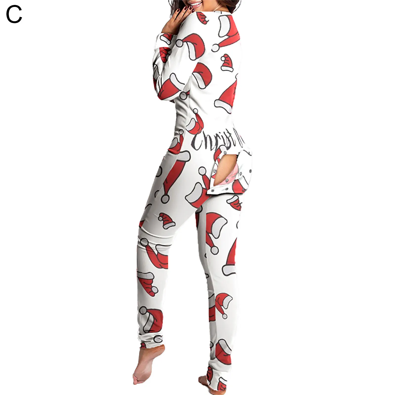 

Sexy Women Jumpsuit Long Sleeve Pajama Bum Open Homewear Button Flap Bodysuit