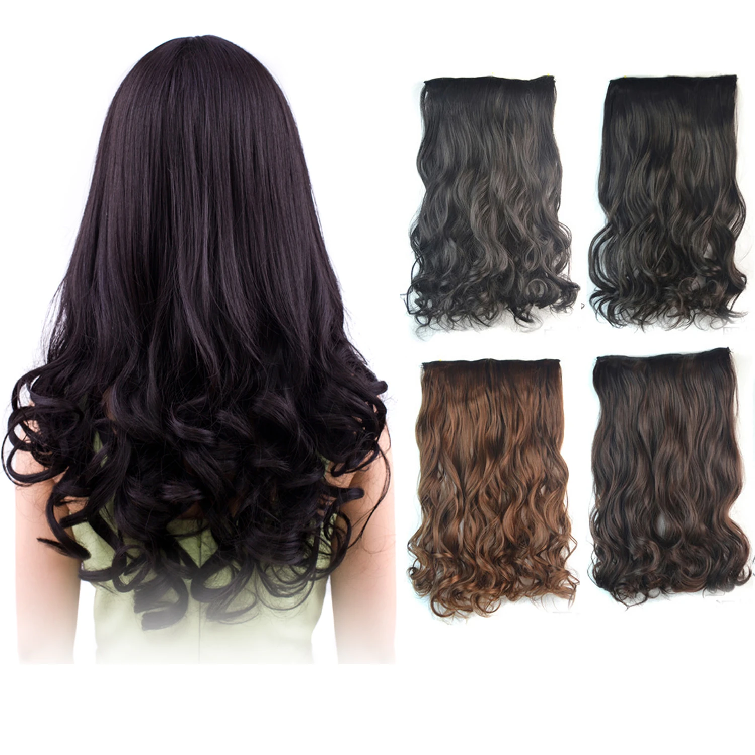 

5 Clips in Hair Extension Synthetic Long Straight Hairpiece Haistyle High Temperature Fibert Golden Brown Black