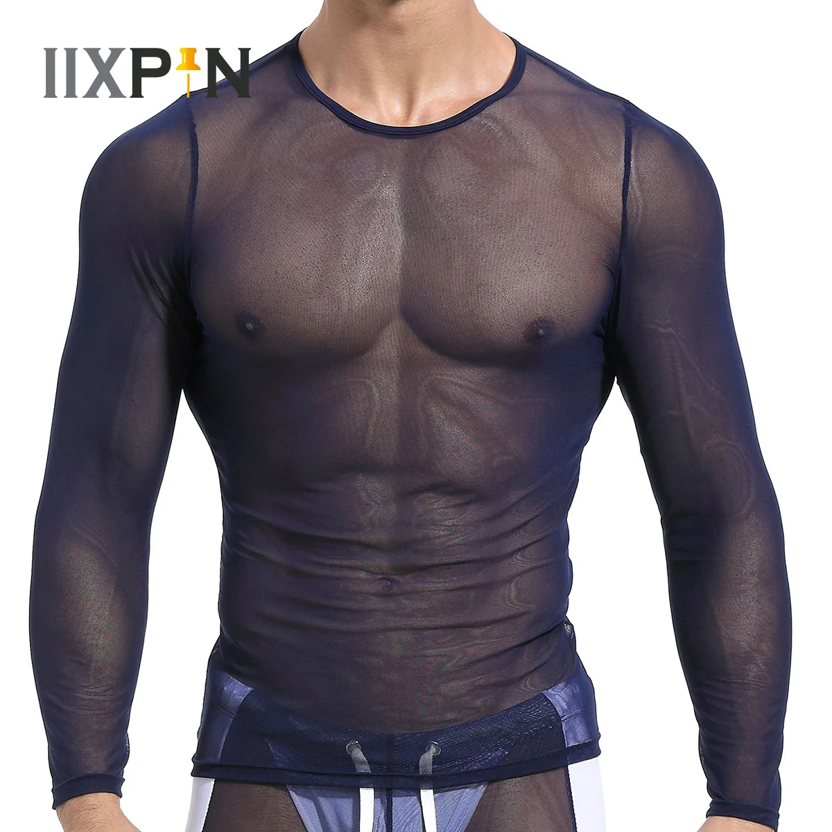 

Футболка мужская Прозрачная с длинным рукавом, пикантный Топ, облегающая Повседневная рубашка, для спорта, велоспорта, фитнеса, тренировок