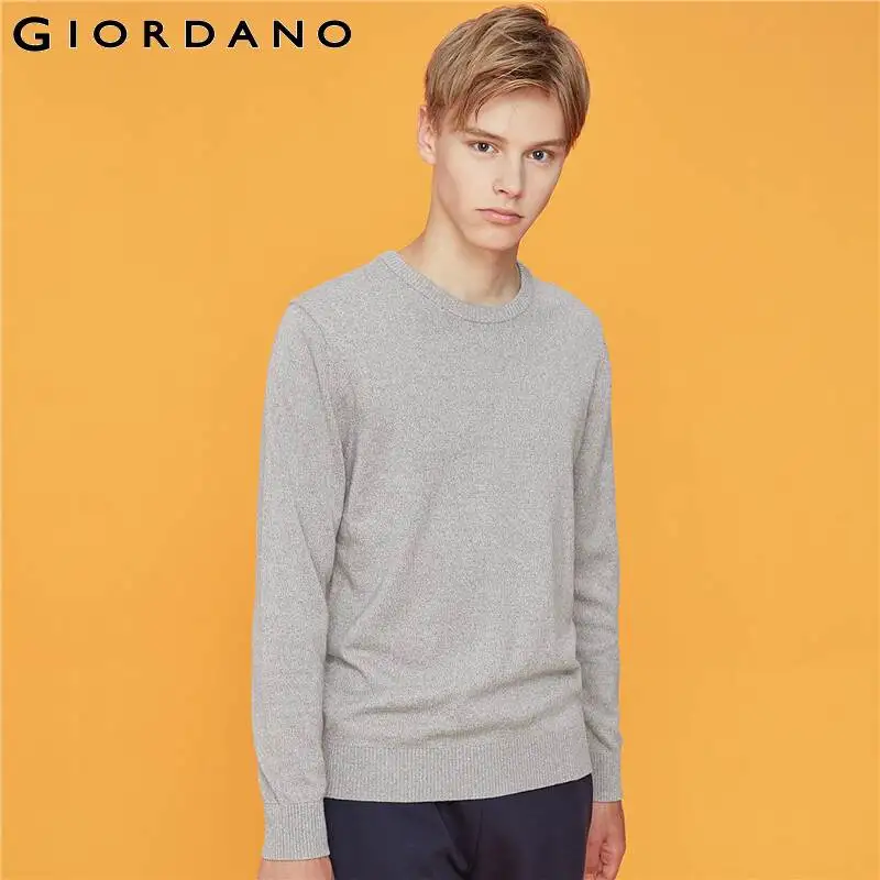 Giordano мужские свитера круглый вырез, длинный рукав трикотажный пуловер Coton Soild цвет легкий Stretechy Chompa Hombre 33059802