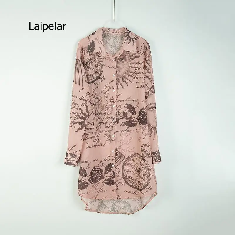 

2021 Spring Summer Sunscreen Shirt Personalized Printing Chiffon Long Sleeve Stand Collar Beach Wear