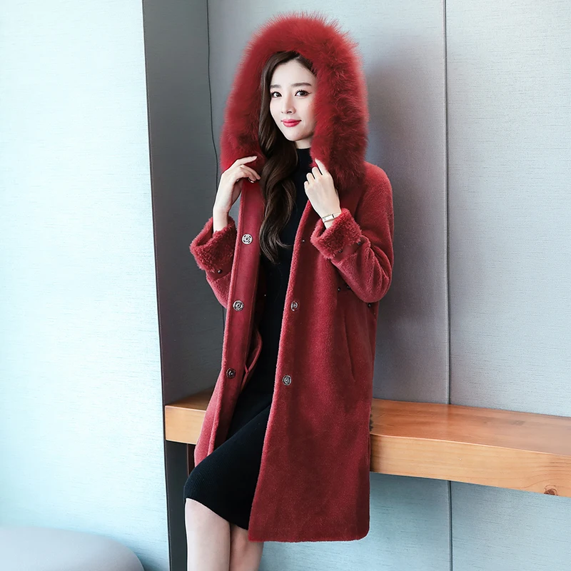 Женское меховое пальто HANZANGL теплое длинное из искусственного меха с лисьим