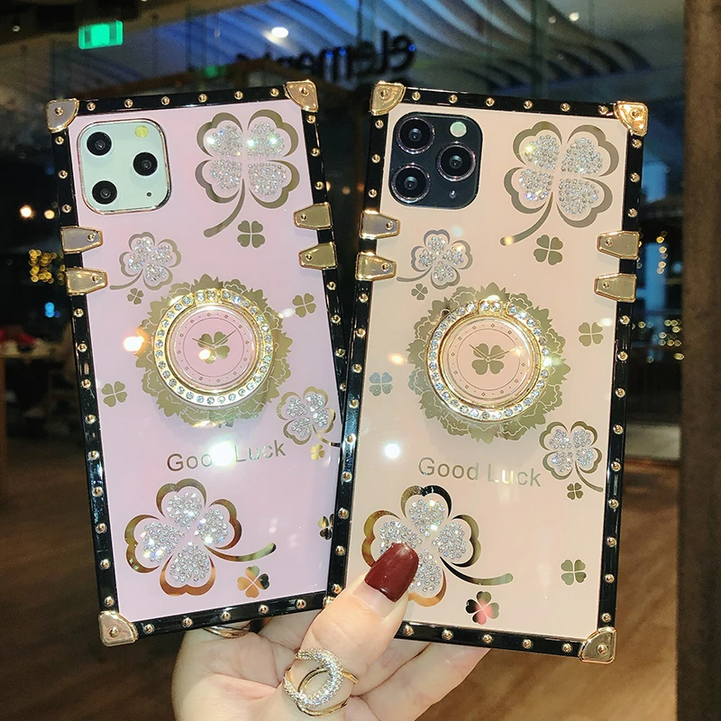 

Luxury Lucky Flowers Ring Phone Case For Redmi 9A 9C 9 Note 10 Pro 10 9 9S 9 Pro Max 8 8 Pro Square Diamond Soft Cover X3 NFC 11