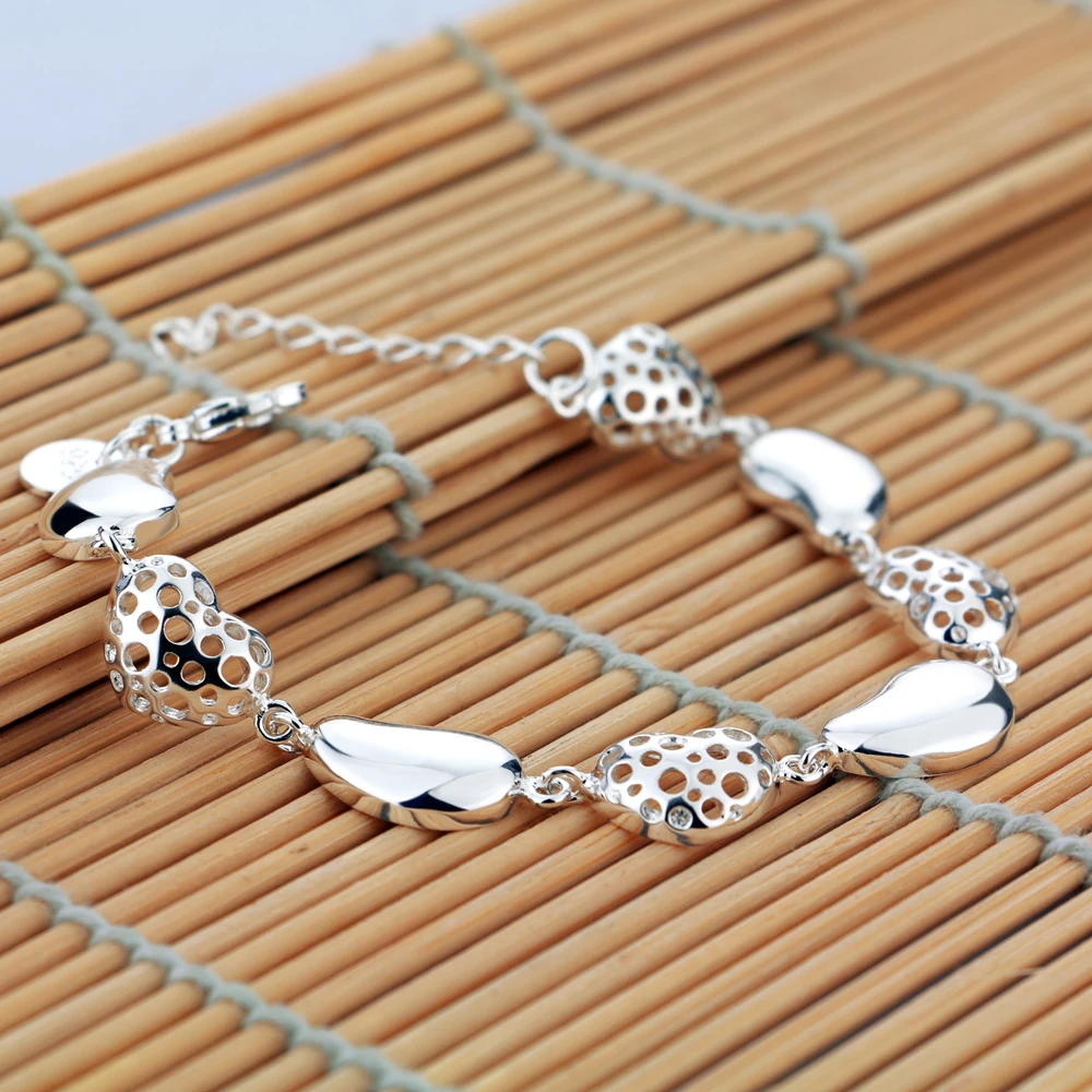 

Fashion Sweet Peas cuff Bangle 925 sterling silver Chain Charm Bracelet Bangle for Women Lovely Geometric Bracelets