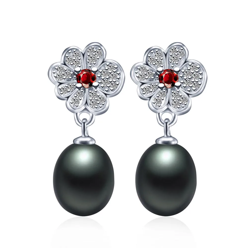 

HENGSHENG New Natural Freshwater Pearl Drop Earrings with Red Zircon 925 Silver Jewelry Accessories For Women Girls 2022