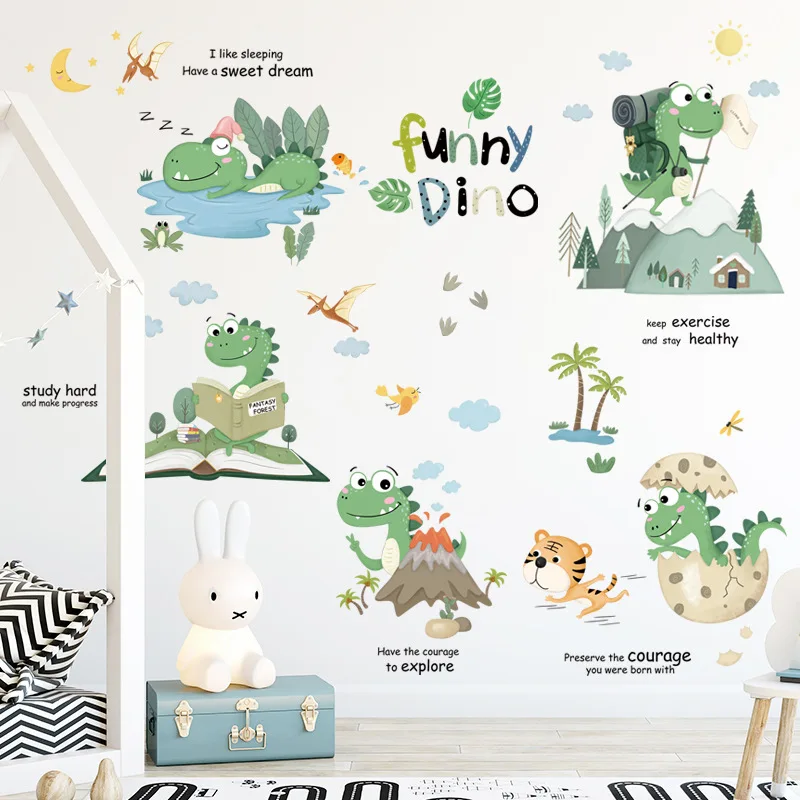 Детские наклейки на стену с мультяшным динозавром украшение для стены в спальню