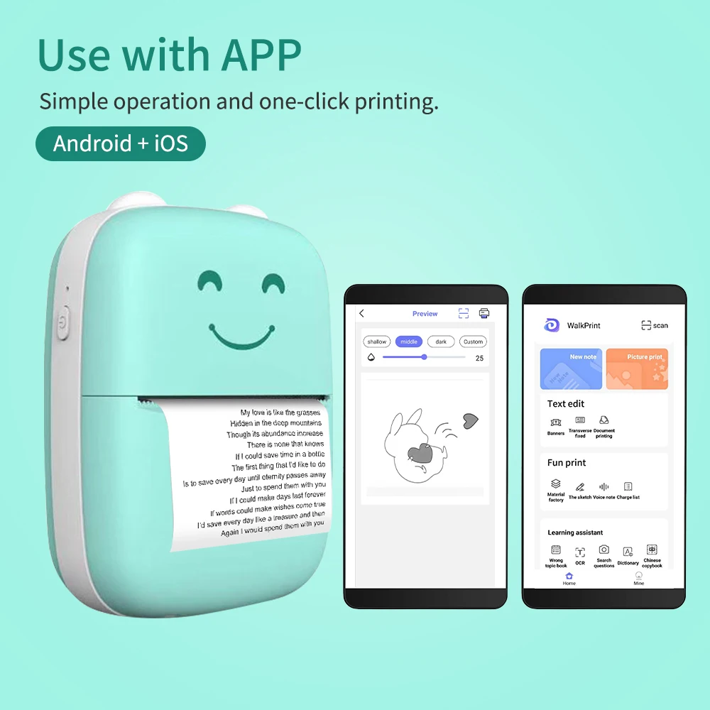 Мини Портативный термопринтер BT беспроводной принтер 203 точек/дюйм с 1 рулонная
