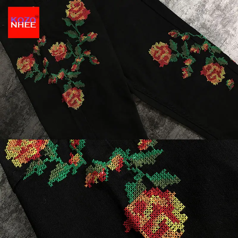 Женские эластичные джинсы с вышивкой высокой талией размера плюс винтажные