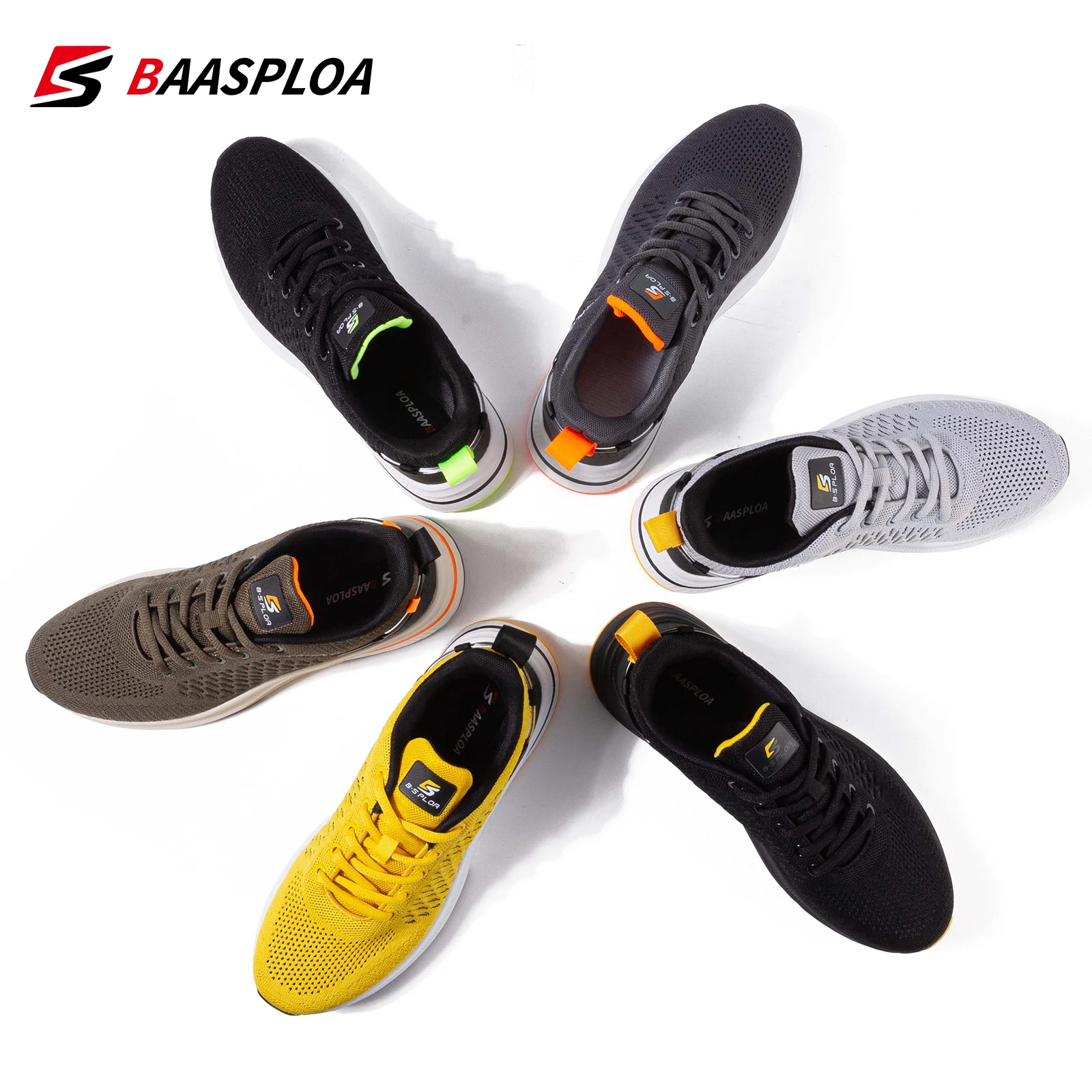 Baasploa 2023 New Men Knit Casual Walking Shoes  Breathable Trendy Sneakers Original Light Shock Absorption Male Tennis Shoe