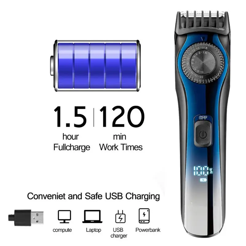 

Professional Hair Clippers Men Electric Beard Trimmer Barber Grooming Kit Rechargeable Cordless Cutting Machine U1JE