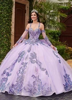lavender cheap quinceanera dresses ball gown sweetheart sweep train organza with applique detachable sleeves tiered