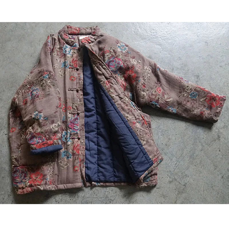 

SCUWLINEN 2020 Retro Print Women Coat Vintage Chinese Style Plate Button Thick Warm Loose Cotton-padded Jacket P292