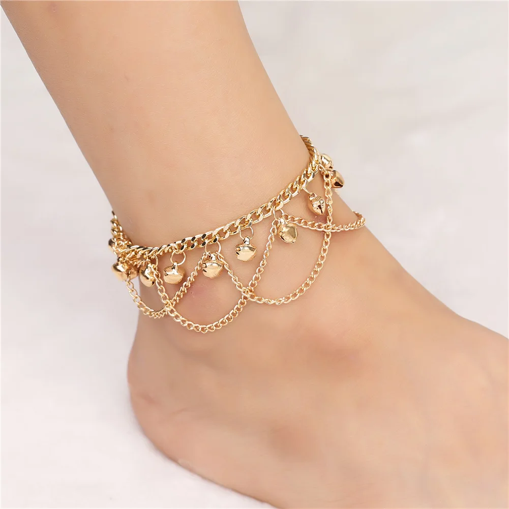 

Hot Women's Anklet Jewelry Personality Fashion Wild Bohemian Wave Tassel Bell Anklet Beach Ankle Chain Gold Anklet