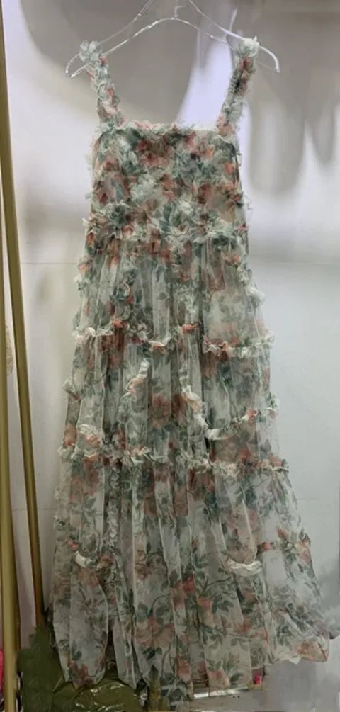 

DEAT 2021 new summer fashion square collar printed pullover A-line big bottoms printed dress female vestodp WS10009L