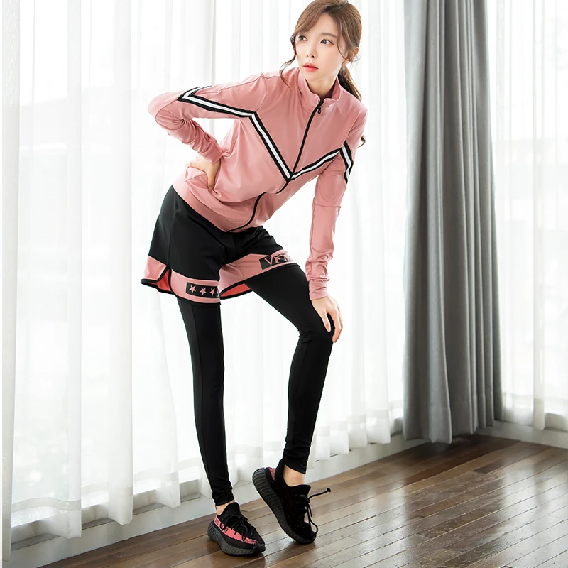 

Brand NEW Fitness Women Yoga 5 in 1 Set Patchwork Sport Bra & Loose Shorts & Pink Jacket Gym Clothes Sportswear Outdoor Jogging