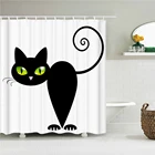 Забавная занавеска для душа с мультяшным черным котом, водонепроницаемая занавеска для ванной из полиэстера с 3D принтом, занавески для душа в ванную комнату с крючками