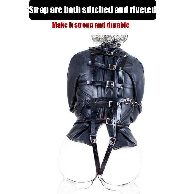 БДСМ кожаная прямая куртка с подлокотниками бондаж унисекс косплей доктора