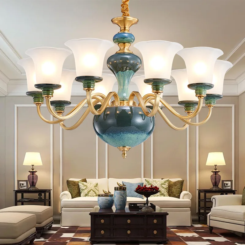 

Modern Copper Led Chandelier Lighting Lustre Ceramic Living Room Led Pendant Chandeliers Light Dining Room Hanging Lamp Fixtures