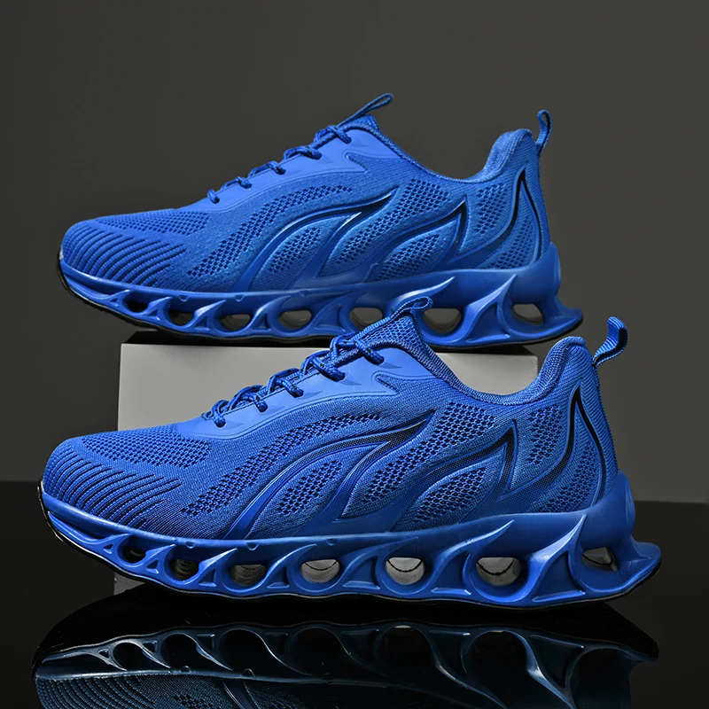 Brand Men's Flame Printed Sneakers Flying Weave Sports Shoes Comfortable Running Shoes Outdoor Male Athletic Shoes Plus Size 47