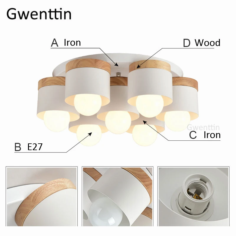 Современный деревянный светодиодный потолочный светильник скандинавские