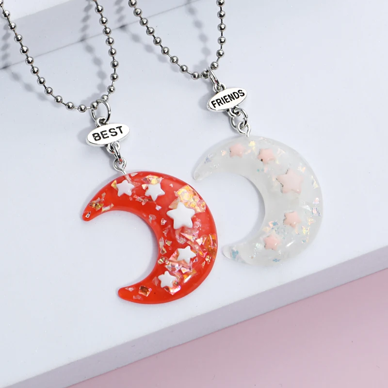

1set(2pcs) Lovely Best Friends Necklace Moon Ice Cream Unicorn Airplane Beads Chain Necklaces Friendship Gifts Handmade Jewelry