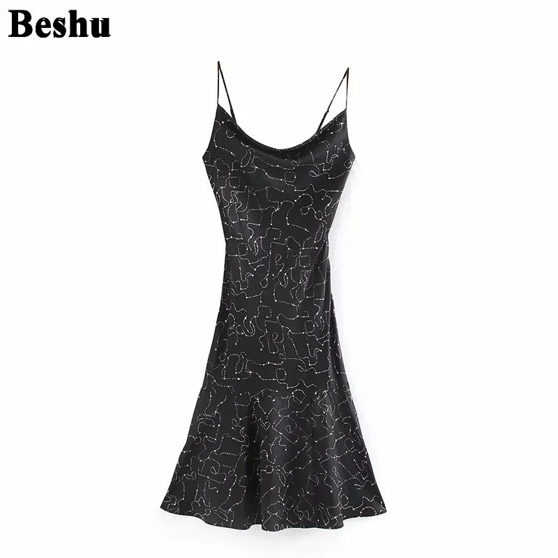 Модное платье Za 2019 атласное для женщин черный ремешок открытая спина сексуальные