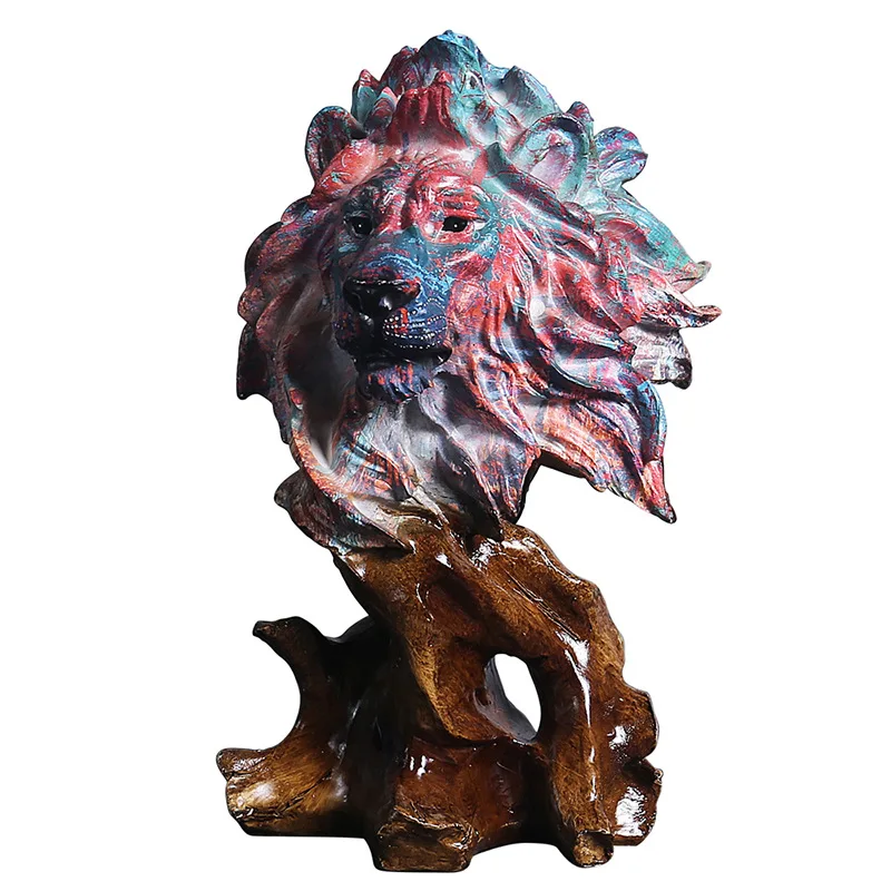 

Creative Animal Figurines Resin Statue Home Decoration Coloful Wolf Lion Sculpture Art Crafts Gifts Desktop Ornament Living Room