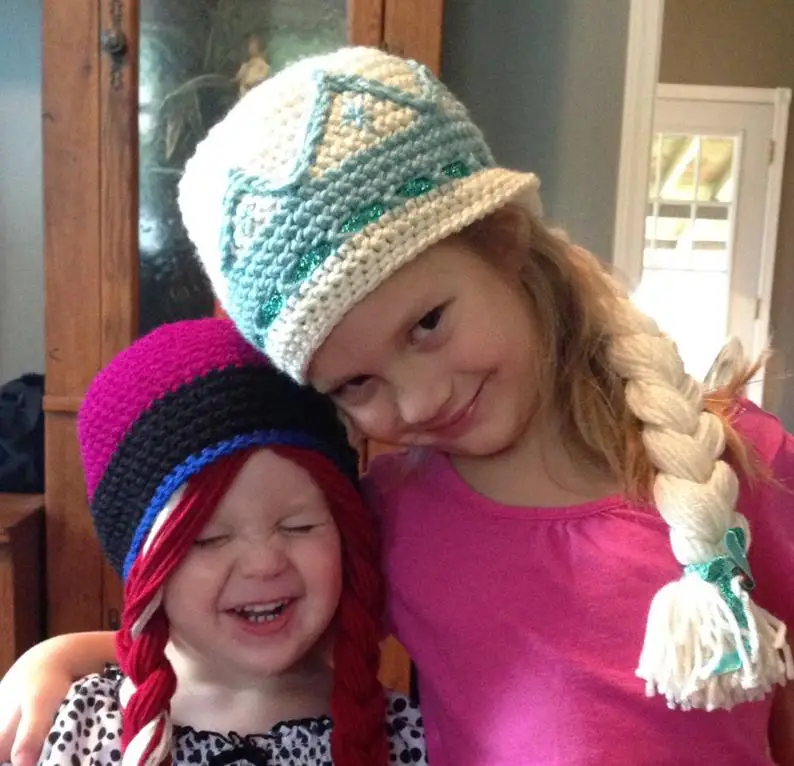 Шапки Elza для девочек шапки принцессы косплея зимние вязаные Ana из мультфильма