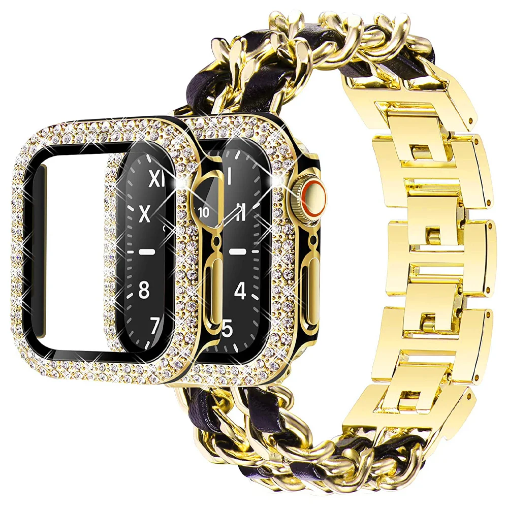 

Case+strap for Apple watch band 40mm 41mm 38mm 45mm 42mm 40 mm 44mm Metal Watchband Cuban Link Bracelet iWatch serie 3 5 6 se 7