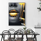 Современный стиль сексуальная женщина с золотыми губами лист холст картина модные плакаты и принты настенные картины для декора гостиной