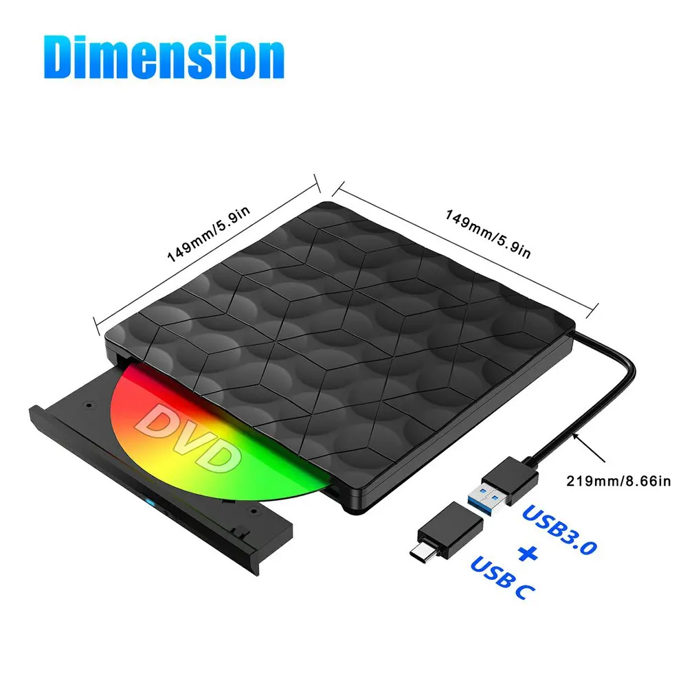 

Notebook USB3.0 External DVD Burner Optical Drive Desktop TYPE-C Anti-vibration External Drive With Stable Data Transmission