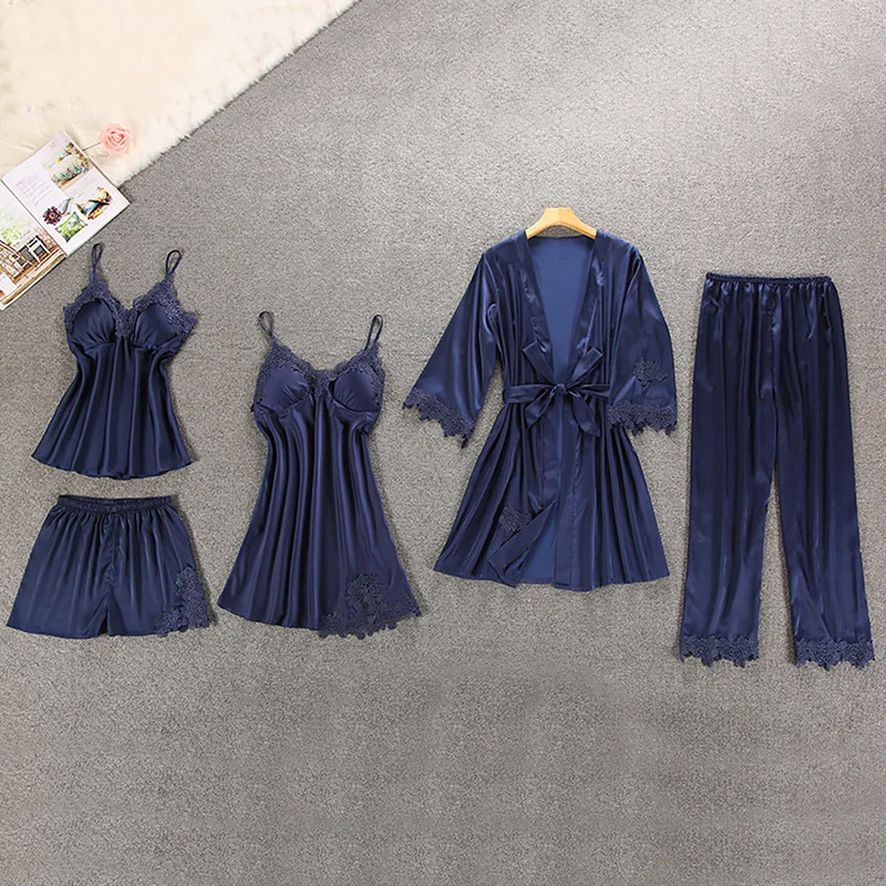 5 шт./лот Женская одежда для сна из искусственного шелка комплект халата и рубашки