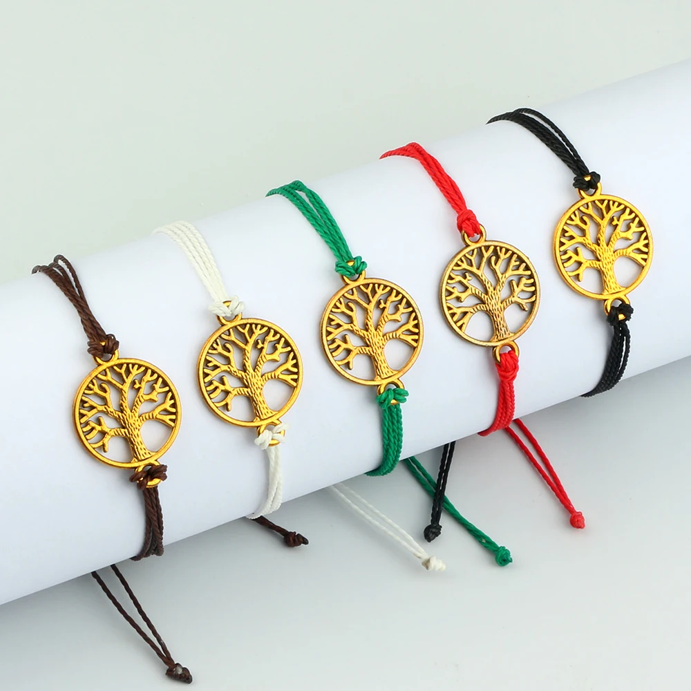 

Handmade Tree of Life Bracelet Charm Waterproof Wax Thread Braided Yoga Bracelets & Bangles Lovers Christmas Gift Wrist Jewelry