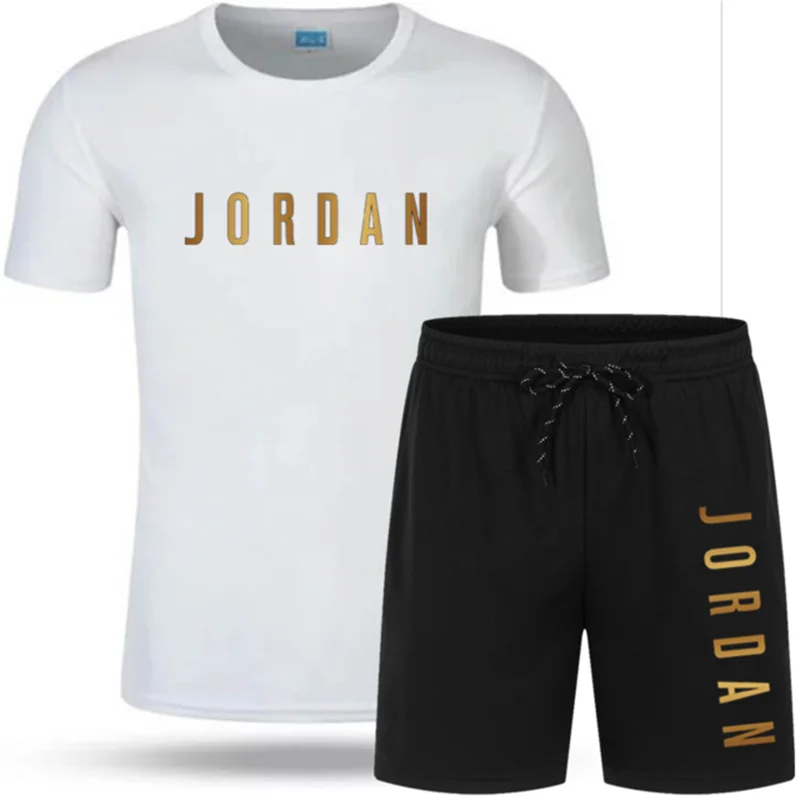 

Casual brand letter printing men's sports T-shirt couple suit breathable running volleyball summer shorts 2-piece set