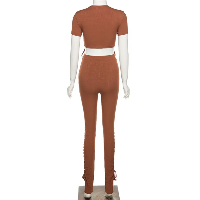 

CNYISHE 2021 Summer Short Sleeve Skinny 2 piece Pants Sets Women Casual Fitness Two Piece Set Suits Female Tracksuit Sports Suit