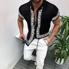 Мужская пляжная рубашка с коротким рукавом, Повседневная однобортная рубашка с отложным воротником и цветочным принтом, лето 2021