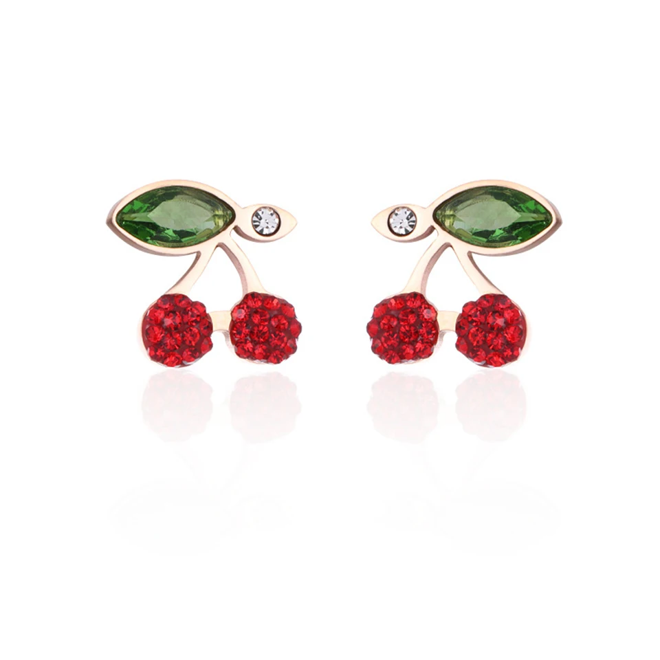 Красная вишня циркон серьги гвоздики титановая инкрустация из нержавеющей стали