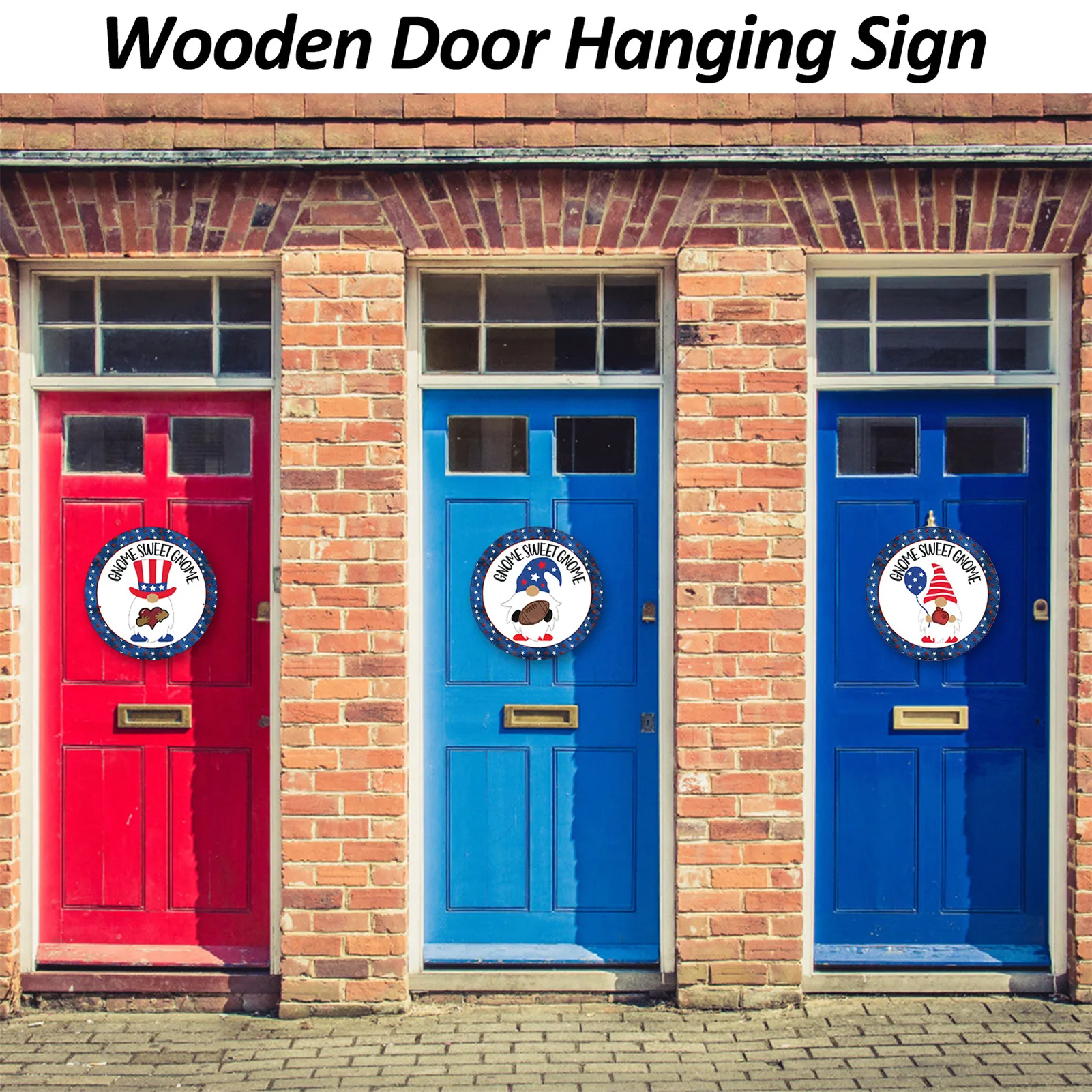 

Faceless Gnome Welcome Board Wooden Door Hanging Sign American Flag Hanger Changeable Decorations for Front Door Ornament