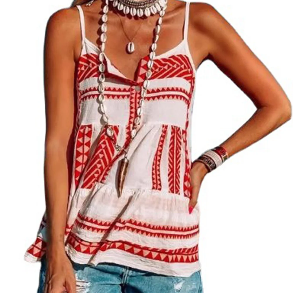 

Western Style Tank Top Fashion Casual 2021 Spring Summer Vacation Loose Simple Designer Printing V-neck