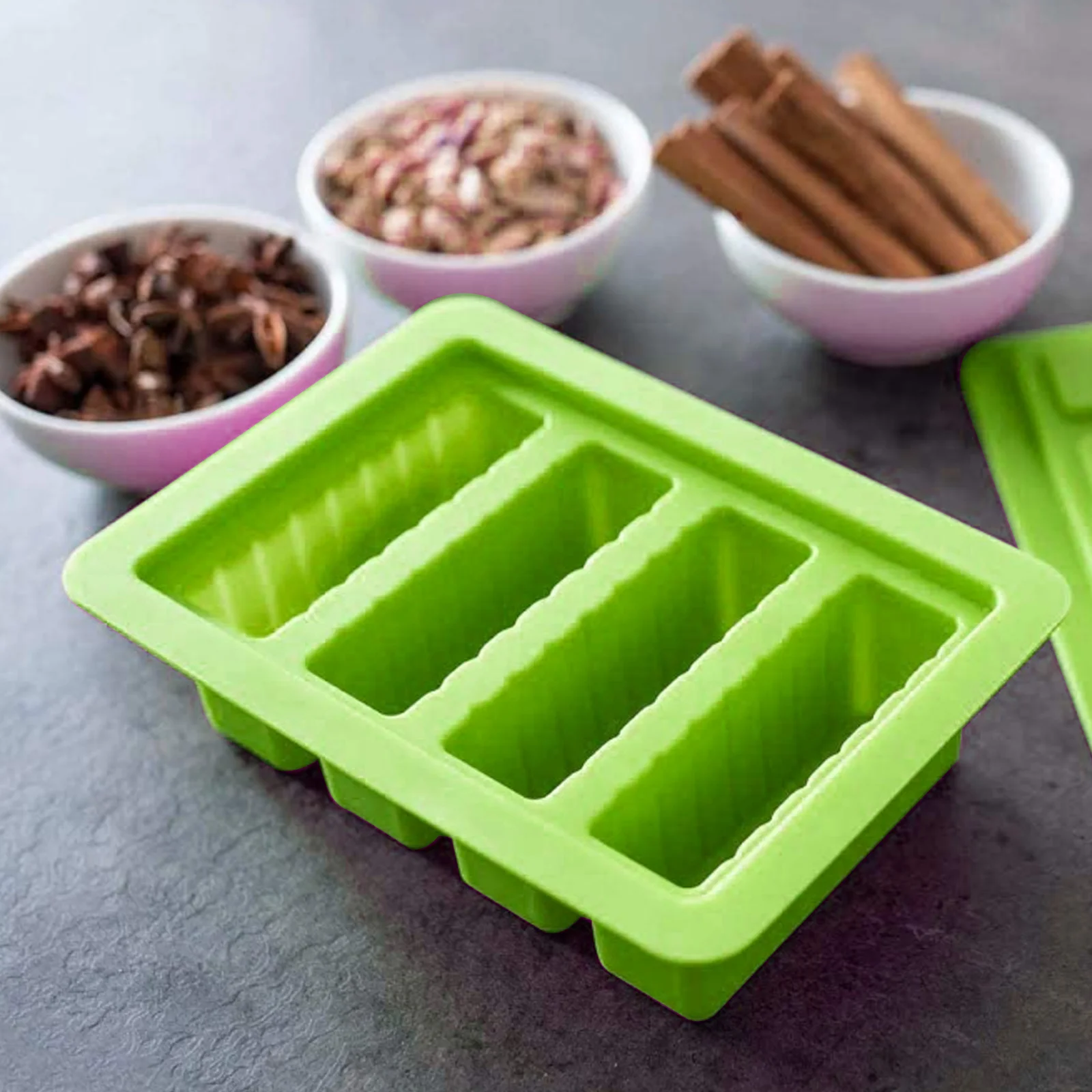 

4cavities Silicone Butter Mold Tray Rectangle Large Collins Ice Cube Box For Butter Soap Energy Muffin Cake